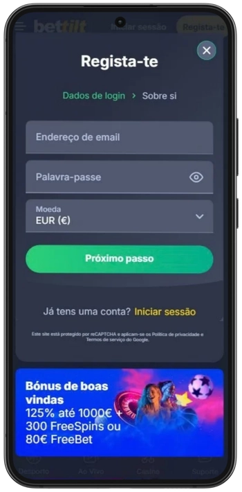 Criar conta na Bettilt e confirmar e-mail