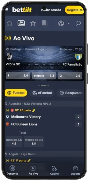 Interface de apostas ao vivo na Bettilt app