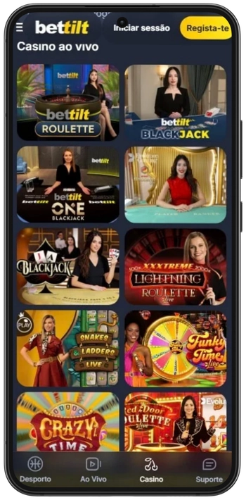 Secção de casino ao vivo na Bettilt app