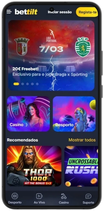 Página principal do site oficial da Bettilt
